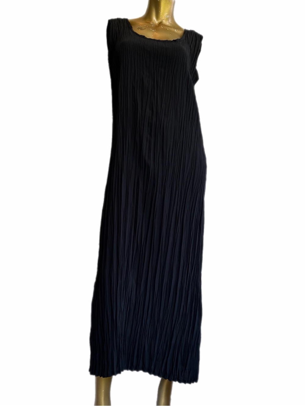 Babette San Francisco Black Crinkle Pleated Sleeveless Long Dress Medium